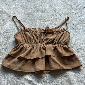 Wild Fable Tan Ruffle Crop Top – Size XXS | Cottagecore Vibes | Trendy Feminine